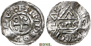 Денарий, Германия, Бавария, Heinrich II (955-995), м.д. Regensburg, монетарий ∾IC, Hahn 1976, 22g1.4