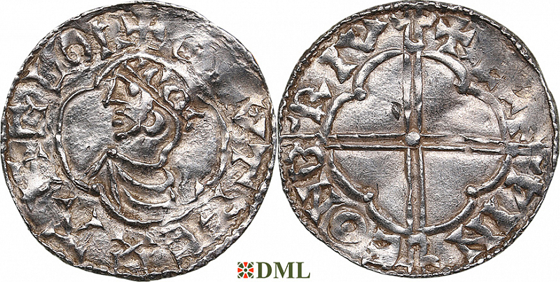 Денарий, Англия, Cnut (1016-1035), м.д. Bruton, монетарий Ælfwine, North 781