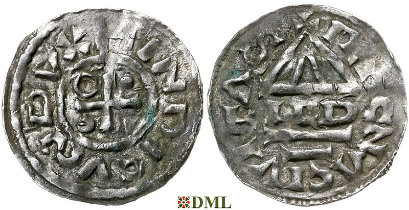 Денарий, Германия, Бавария, Heinrich II (955-995), м.д. Regensburg, монетарий •ILD, Hahn 1976, 22e2