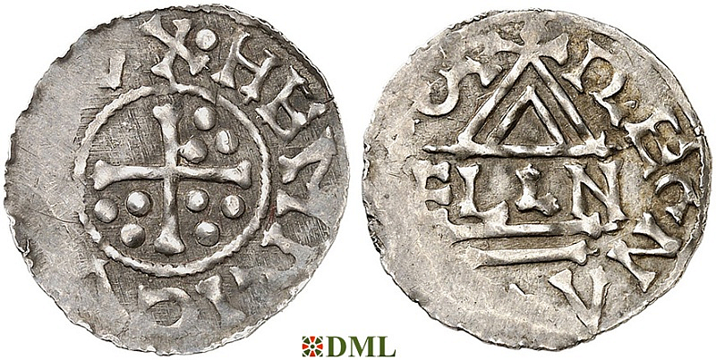 Денарий, Германия, Бавария, Heinrich II (955-976), м.д. Regensburg, монетарий ELLIN, Hahn 1976, 15d1