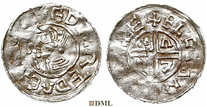 Денарий, Англия, Æthelred II (978-1016), м.д. Exeter, монетарий Ælfstan, North 770