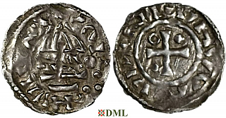 Денарий, Германия, Бавария, Heinrich II (985–995), м.д. Regensburg, монетарий MΛO, Hahn 1976, 22f1