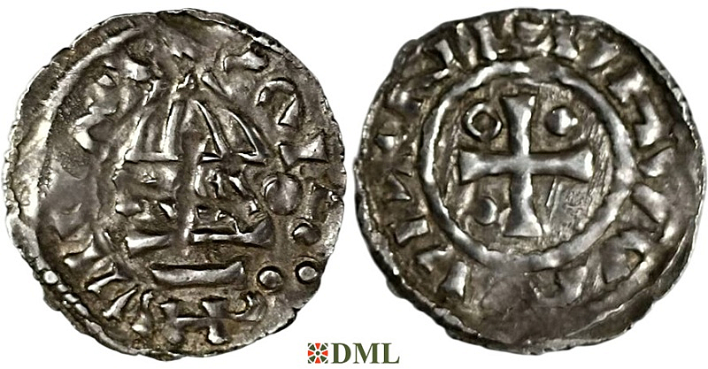 Денарий, Германия, Бавария, Heinrich II (985–995), м.д. Regensburg, монетарий MΛO, Hahn 1976, 22f1
