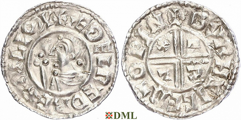 Денарий, Англия, Æthelred II (978-1016), м.д. Winchester, монетарий Byrhsige, North 770