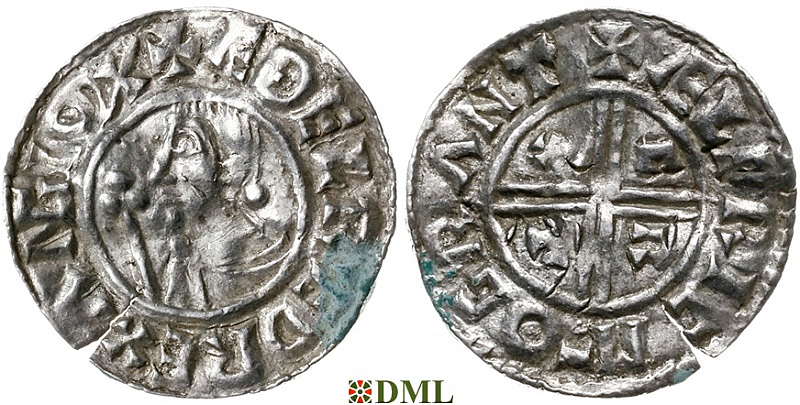 Денарий, Англия, Æthelred II (978-1016), м.д. Cambridge, монетарий Ælfric, North 770
