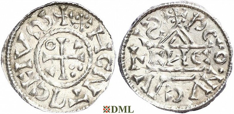 Денарий, Германия, Бавария, Heinrich II (1002-1024), м.д. Regensburg, монетарий EИCO, Hahn 1976, 27d9