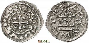 Денарий, Германия, Бавария, Otto I (973-982), м.д. Regensburg, монетарий WO, Hahn 1976, 17i1