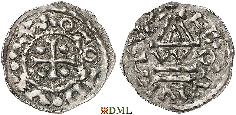 Денарий, Германия, Бавария, Otto I (973-982), м.д. Regensburg, монетарий WO, Hahn 1976, 17i1