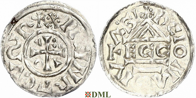 Денарий, Германия, Бавария, Heinrich II (1002-1024), м.д. Regensburg, монетарий ECCO, Hahn 1976, 27c1