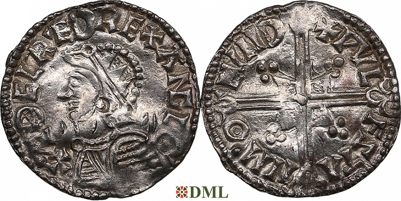 Денарий, Англия, Æthelred II (978-1016), м.д. London, монетарий Wulfstan, North 775