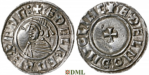 Денарий, Англия, Æthelred II (978-1016), м.д. Lincoln, монетарий Æthelnoth, North 777