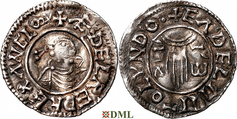 Денарий, Англия, Æthelred II (978-1016), м.д. London, монетарий Eadelm, North 766
