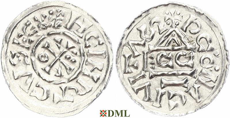 Денарий, Германия, Бавария, Heinrich II (1002-1024), м.д. Regensburg, монетарий ECCO, Hahn 1976, 27c1