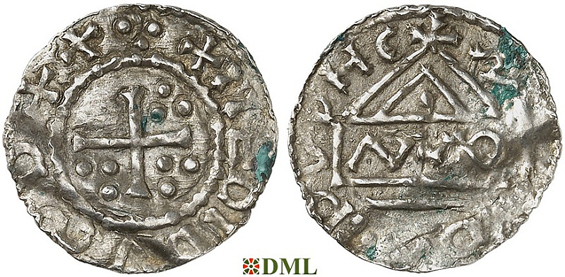 Денарий, Германия, Бавария, Heinrich II (955-976), м.д. Nabburg, монетарий MΛO, Hahn 1976, 68a1