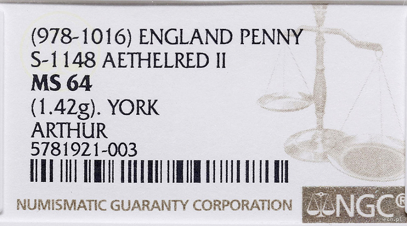 Денарий, Англия, Æthelred II (978-1016), м.д. York, монетарий Arthur, North 770