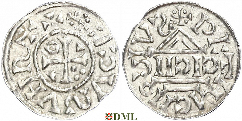 Денарий, Германия, Бавария, Heinrich II (1002-1024), м.д. Regensburg, монетарий CICII, Hahn 1976, 27b1