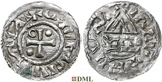 Денарий, Германия, Бавария, Heinrich II (955-995), м.д. Regensburg, монетарий MAO, Hahn 1976, 22f1.3