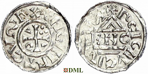 Денарий, Германия, Бавария, Heinrich II (1002-1024), м.д. Regensburg, монетарий ENC, Hahn 1976, 27d6