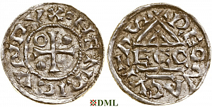 Денарий, Германия, Бавария, Heinrich II (985-995), м.д. Regensburg, монетарий ECCO, Hahn 1976, 22b2.2