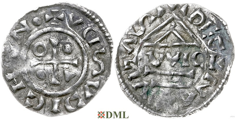 Денарий, Германия, Бавария, Heinrich IV (995-1002), м.д. Regensburg, монетарий WICL, Hahn 1976, 25e2.1