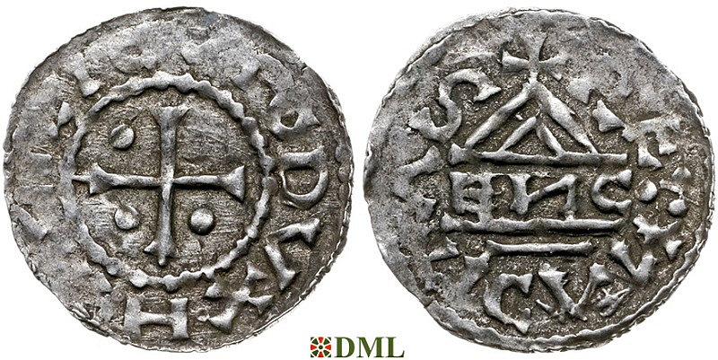 Денарий, Германия, Бавария, Heinrich I (948-955), м.д. Regensburg, монетарий EИC, Hahn 1976, 10e5