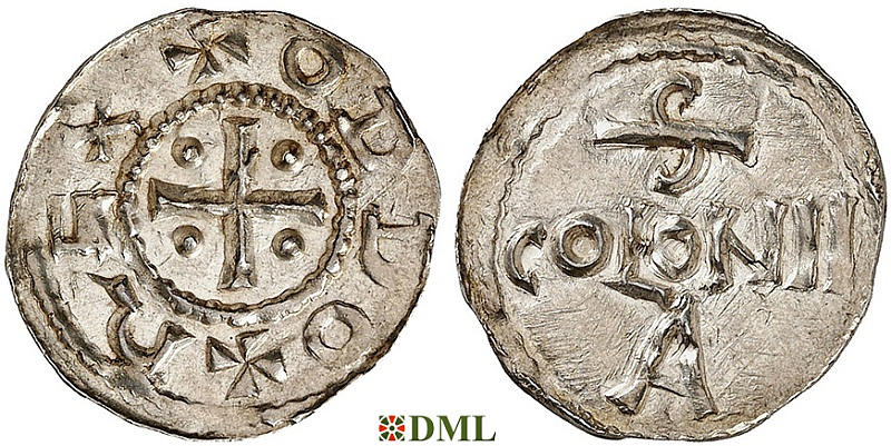 Денарий, Германия, Нижняя Лотарингия, Otto III (983-1002), м.д. Koln, Dbg. 335