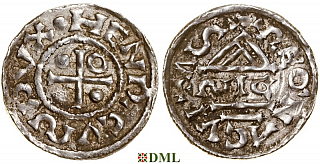 Денарий, Германия, Бавария, Heinrich II (955-995), м.д. Regensburg, монетарий SIC, Hahn 1976, 22g1.1