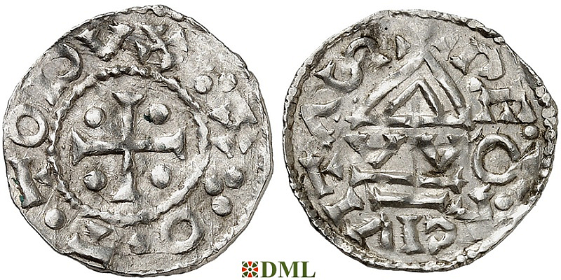 Денарий, Германия, Бавария, Otto I (973-982), м.д. Regensburg, монетарий WO, Hahn 1976, 17i1