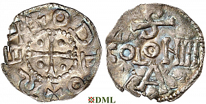 Денарий, Германия, Нижняя Лотарингия, Otto III (983-1002), м.д. Koln, Dbg 335