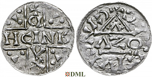 Денарий, Германия, Бавария, Heinrich V (1004-1026), м.д. Regensburg, монетарий ɅZO, Hahn 1976, 31b2
