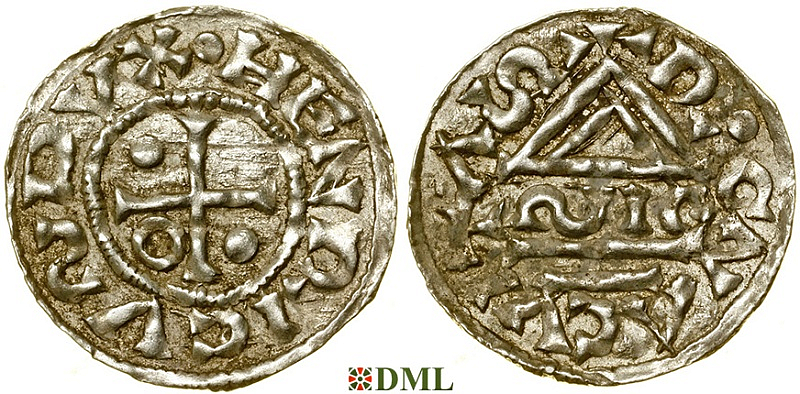 Денарий, Германия, Бавария, Heinrich II (955-995), м.д. Regensburg, монетарий SIC, Hahn 1976, 22g1