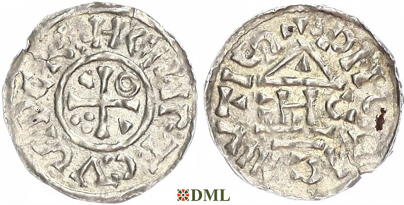 Обол, Германия, Бавария, Heinrich II (1002-1024), м.д. Regensburg, монетарий ECCO, Hahn 1976, 28