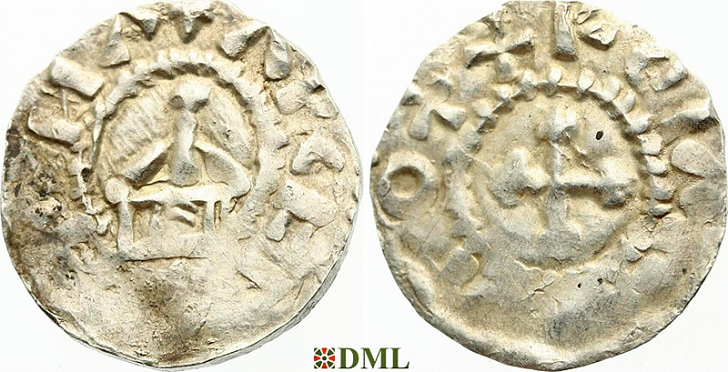 Денарий, Германия, Швабия, Otto III (983-1002), м.д. Strassburg, Dbg. 910