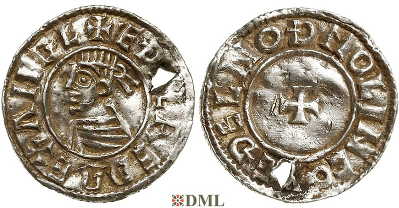 Денарий, Англия, Æthelred II (978-1016), м.д. Lincoln, монетарий Aethelnoth, North 777