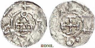 Денарий, Германия, Швабия, Otto III (983-1002), м.д. Strassburg, Dbg. 910