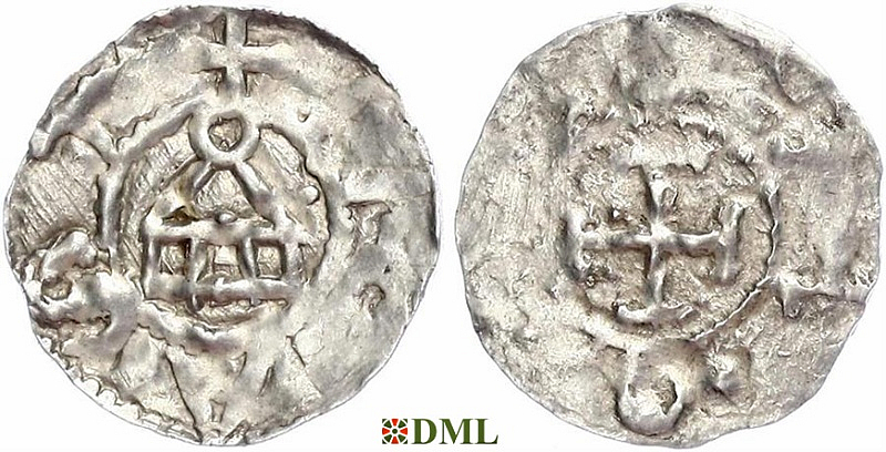 Денарий, Германия, Швабия, Otto III (983-1002), м.д. Strassburg, Dbg. 910