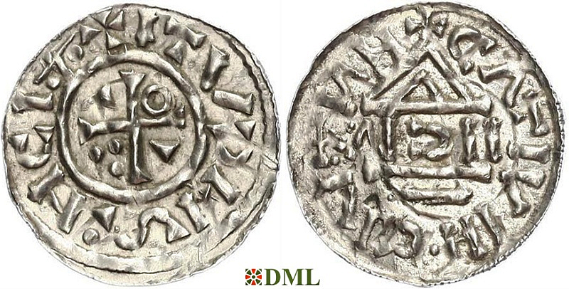 Денарий, Германия, Бавария, Heinrich II (1002-1024), м.д. Nabburg, монетарий IICIV, Hahn 1976, 74a1