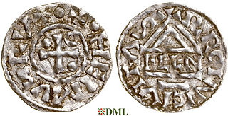 Денарий, Германия, Бавария, Heinrich II (985–995), м.д. Regensburg, монетарий ELLN, Hahn 1976, 22c2.2