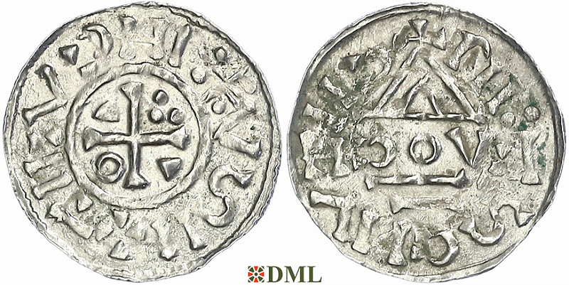 Денарий, Германия, Бавария, Heinrich II (1002-1024), м.д. Regensburg, монетарий HƆOV, Hahn 1976, 27i1