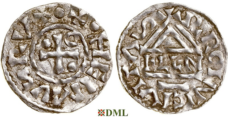Денарий, Германия, Бавария, Heinrich II (985–995), м.д. Regensburg, монетарий ELLN, Hahn 1976, 22c2.2