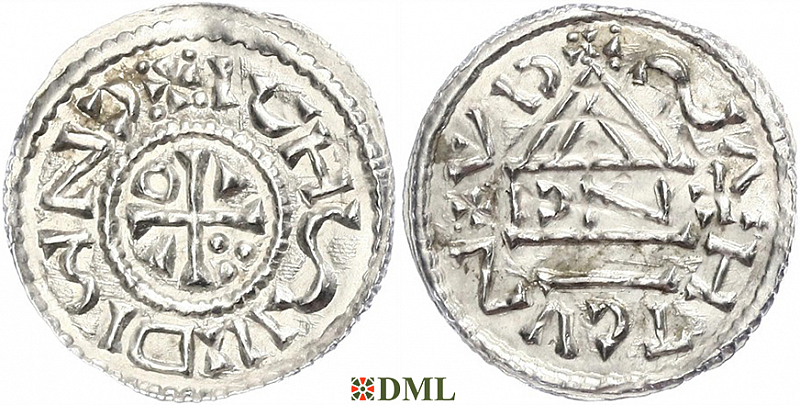 Денарий, Германия, Бавария, Heinrich II (1002-1024), м.д. Regensburg, монетарий ENCI, Hahn 1976, 27d3