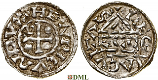 Денарий, Германия, Бавария, Heinrich II (985-995), м.д. Regensburg, монетарий ECCO, Hahn 1976, 22b2.2