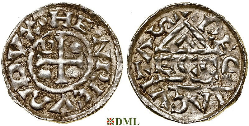 Денарий, Германия, Бавария, Heinrich II (985-995), м.д. Regensburg, монетарий ECCO, Hahn 1976, 22b2.2