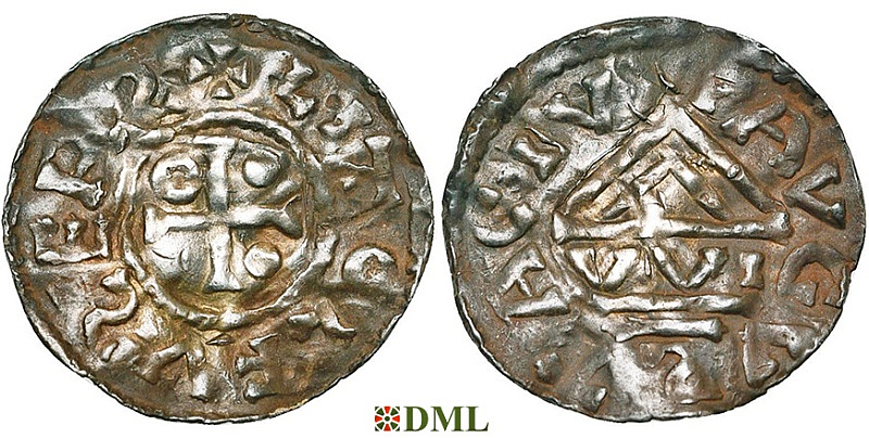 Денарий, Германия, Швабия, Liutolf (989-995), м.д. Augsburg, монетарий WI, Hahn 1976, 138a1