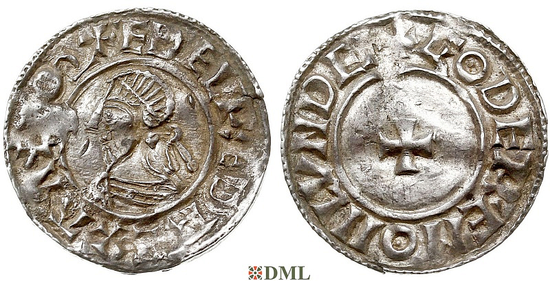 Денарий, Англия, Æthelred II (978-1016), м.д. London, монетарий Godere