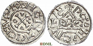 Денарий, Германия, Бавария, Heinrich II (1002-1024), м.д. Regensburg, монетарий EИCO, Hahn 1976, 27d9