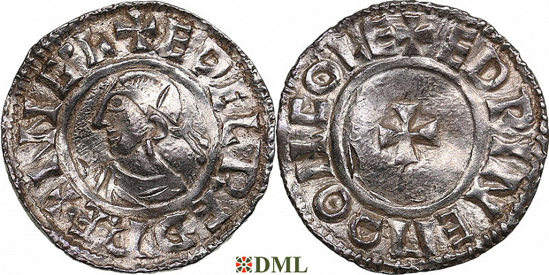 Денарий, Англия, Æthelred II (978-1016), м.д. Colchester, монетарий Eadwine, North 777