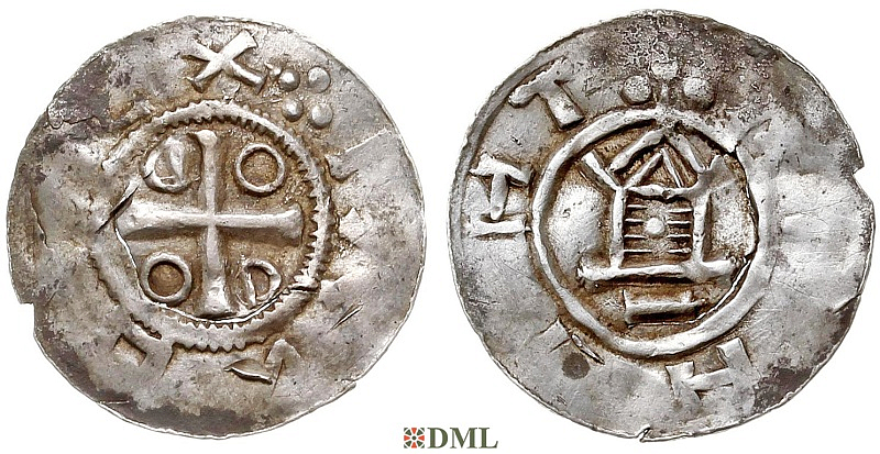 Денарий, Германия, Саксония, Нижняя Саксония , Otto III (983-1002), м.д. Goslar, type OAP