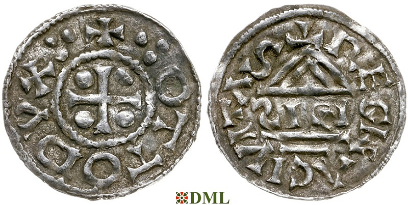 Денарий, Германия, Бавария, Otto I (973-982), м.д. Regensburg, монетарий SIGI, Hahn 1976, 17h1.1