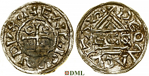 Денарий, Германия, Бавария, Heinrich II (985-995), м.д. Regensburg, монетарий ECCO, Hahn 1976, 22b2.2
